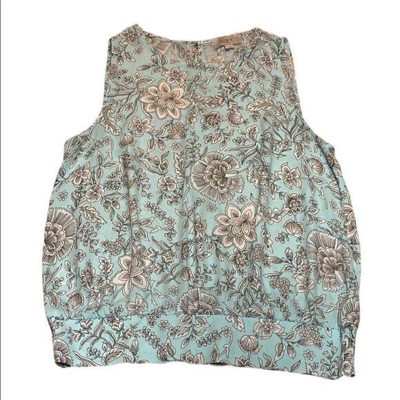 Aqua sleeveless Floral Blouse - Picture 1 of 5